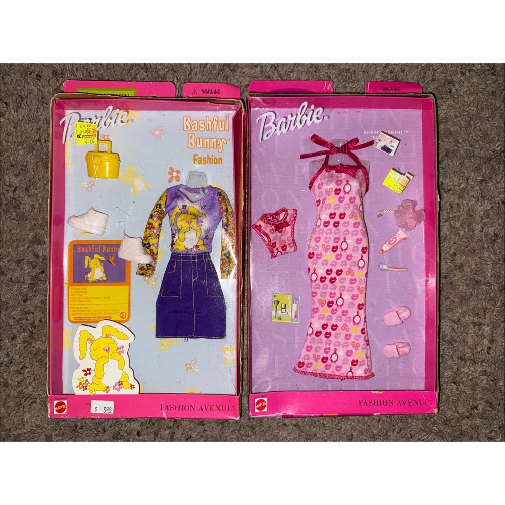 Lot of 2 Barbie Fashion Packs Fashion Avenue-Kiss Me‎ In Miami/Bashful Bunny NOS